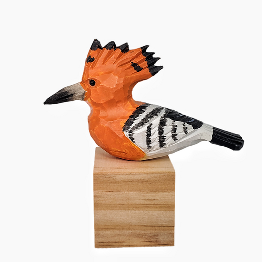 Hoopoe Bird Figurine Hand Carved Painted Wooden Decor