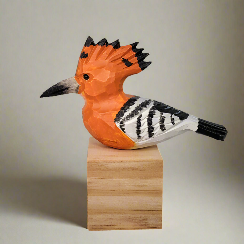 Hoopoe Bird Figurine Hand Carved Painted Wooden Decor