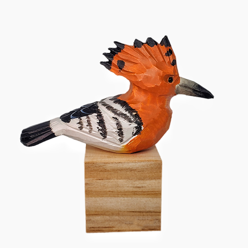 Hoopoe Bird Figurine Hand Carved Painted Wooden Decor