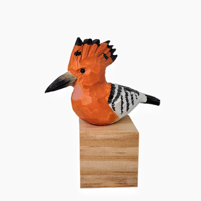 Hoopoe Bird Figurine Hand Carved Painted Wooden Decor