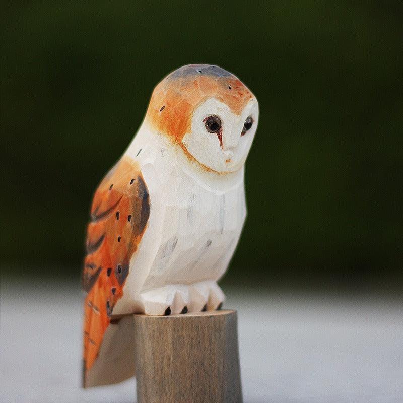 Owl Figurines Hand Carved and Painted Wooden - paintedbird.shop