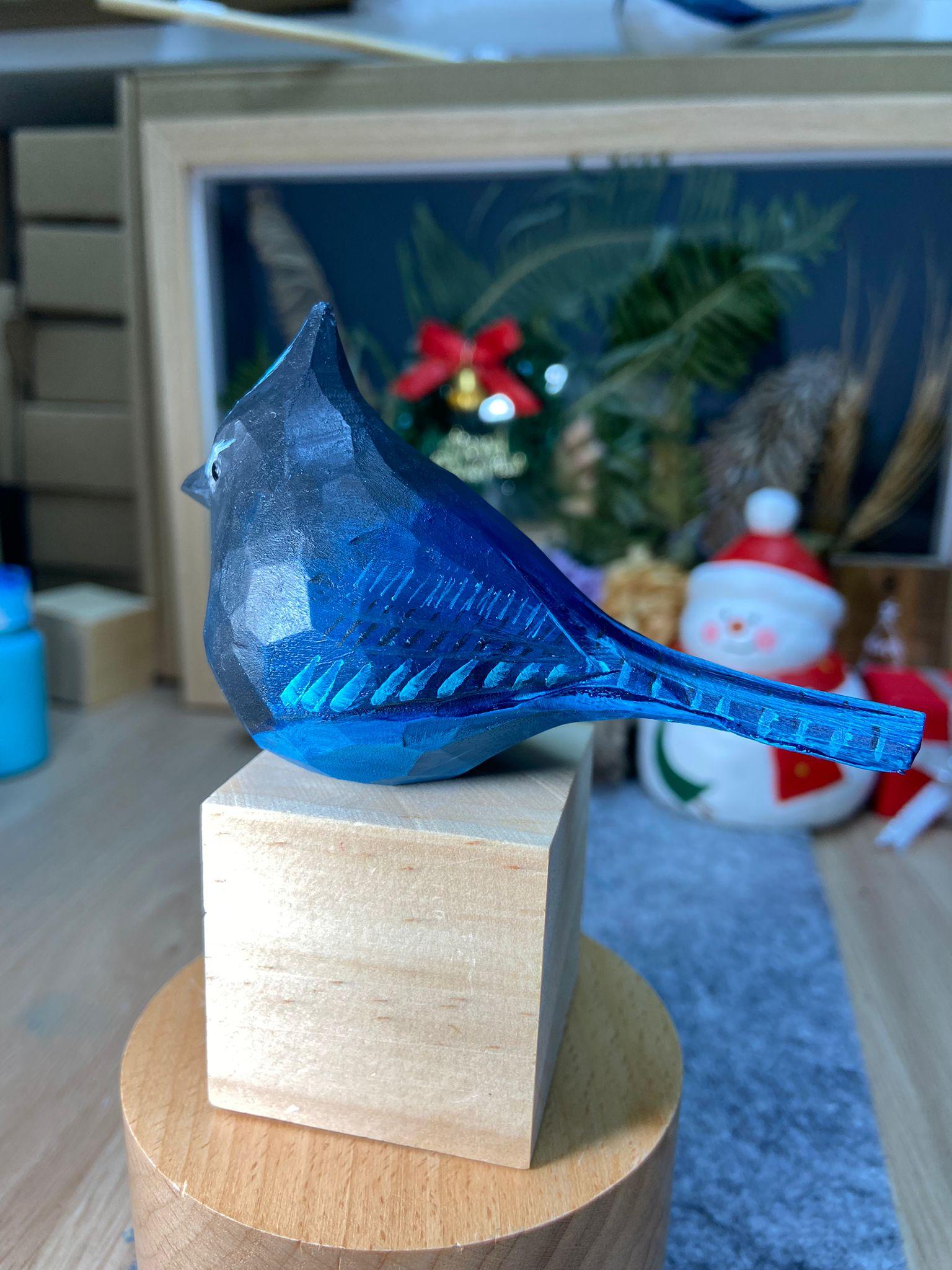 Steller's jay Bird Figurine Hand Carved Painted Wooden - paintedbird.shop