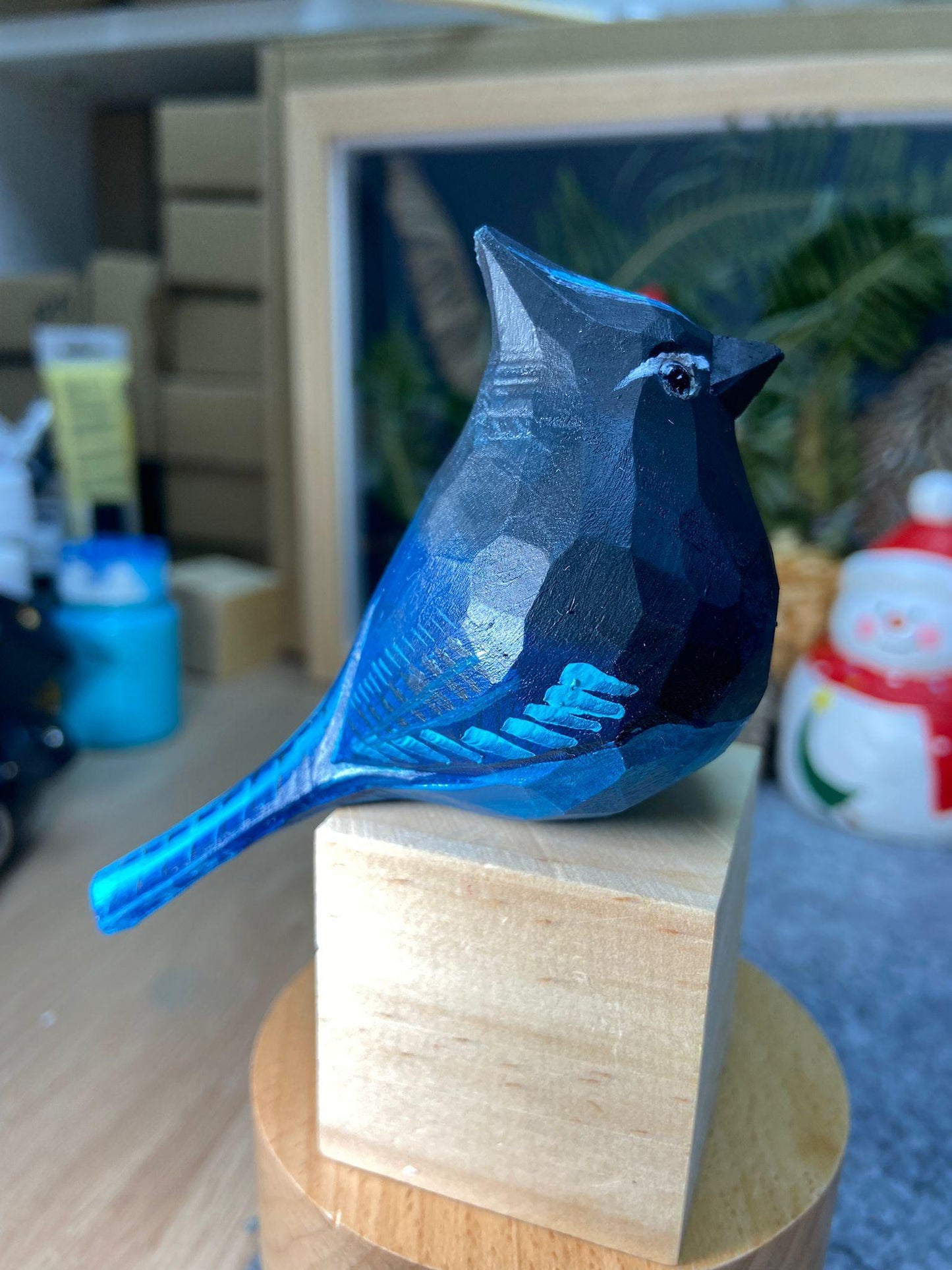 Steller's jay Bird Figurine Hand Carved Painted Wooden - paintedbird.shop