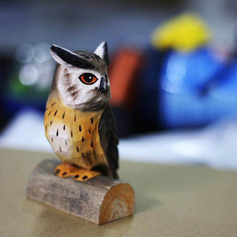 Owl Figurines Hand Carved and Painted Wooden - paintedbird.shop