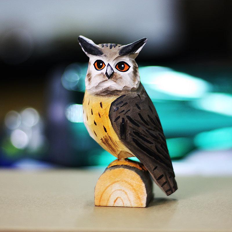 Owl Figurines Hand Carved and Painted Wooden - paintedbird.shop