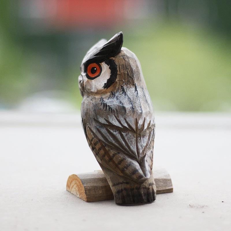 Owl Figurines Hand Carved and Painted Wooden - paintedbird.shop