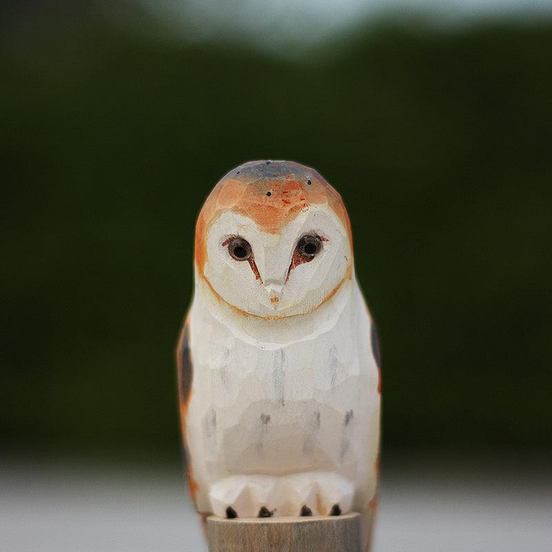 Owl Figurines Hand Carved and Painted Wooden - paintedbird.shop