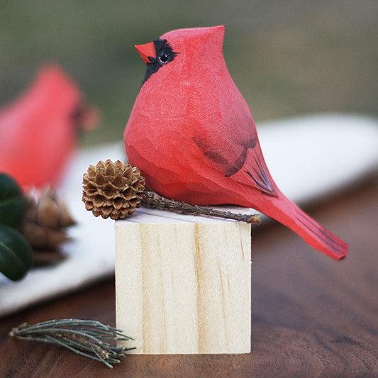 Northern Cardinal Bird Figurine Hand Carved Painted Wooden - paintedbird.shop