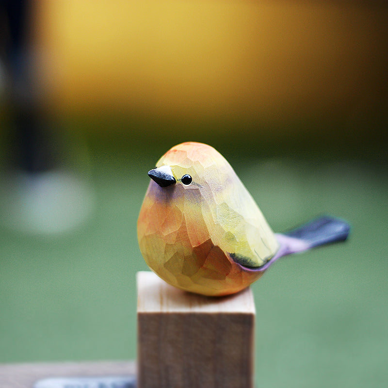 White-Browed Tit-Warbler Bird Figurine Hand Carved Painted Wooden - paintedbird.shop