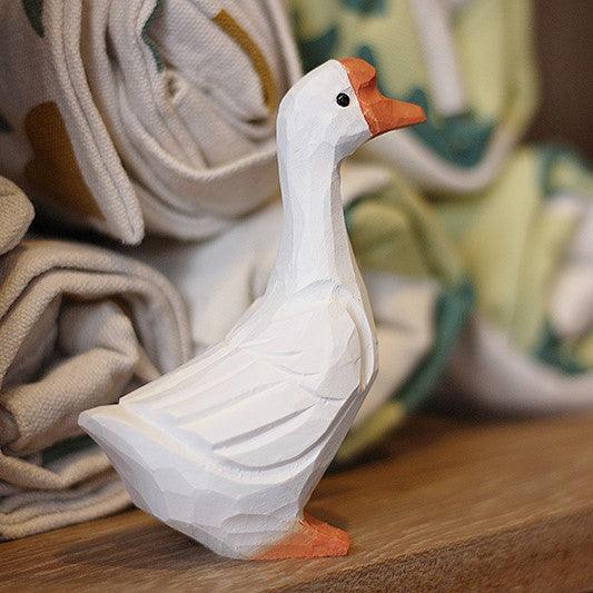 Goose Painted and Hand Carved Wooden Figurine - paintedbird.shop