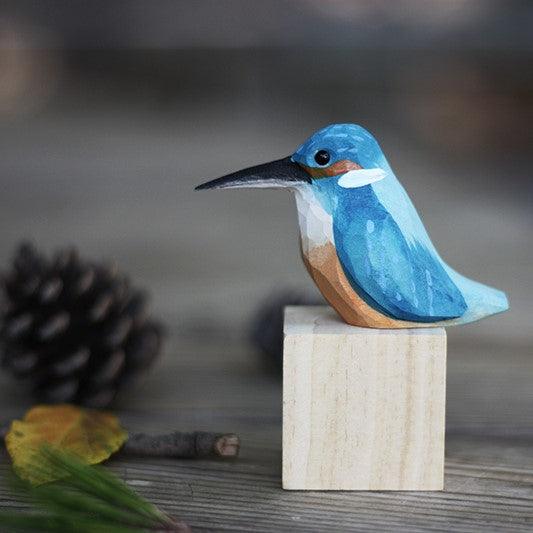 Kingfishers Bird Figurine Hand Carved Painted Wooden - paintedbird.shop