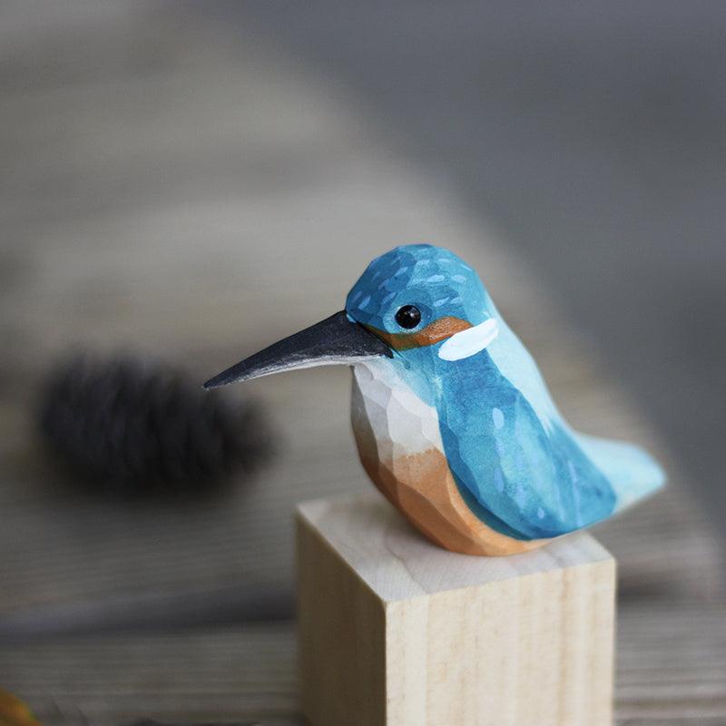 Kingfishers Bird Figurine Hand Carved Painted Wooden - paintedbird.shop