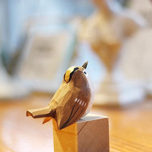 Goldcrest Bird Figurine Hand Carved Painted Wooden - paintedbird.shop