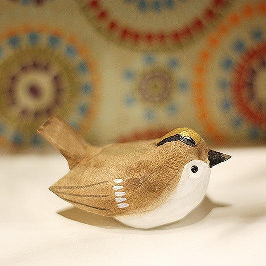 Goldcrest Bird Figurine Hand Carved Painted Wooden - paintedbird.shop