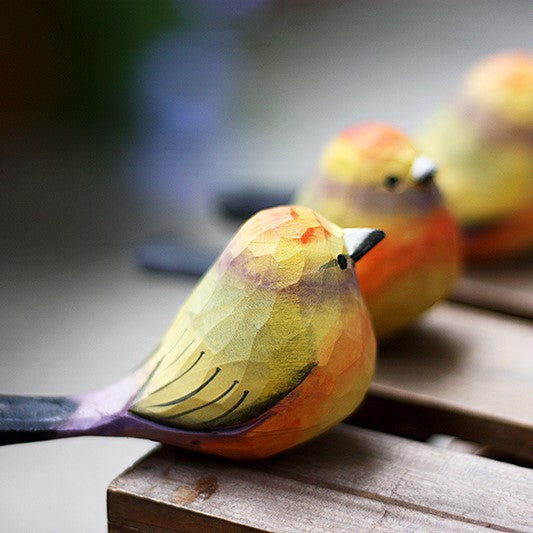 White-Browed Tit-Warbler Bird Figurine Hand Carved Painted Wooden - paintedbird.shop