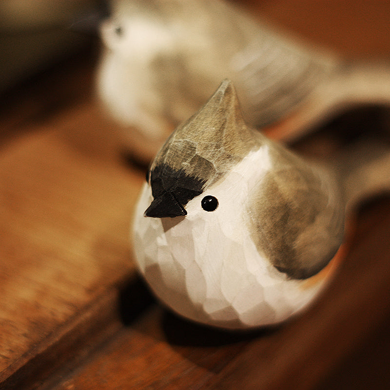 Handmade Crested Tit Bird Wooden Figurine