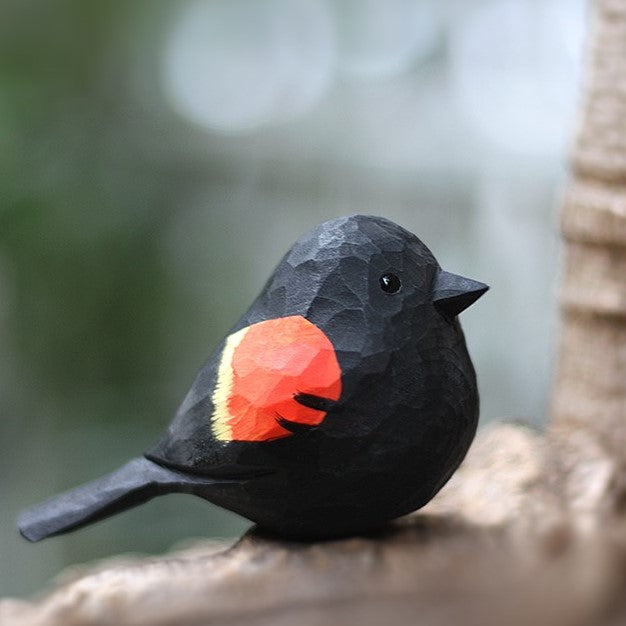 Red-winged blackbird Figurine Hand Carved Painted Wooden - paintedbird.shop