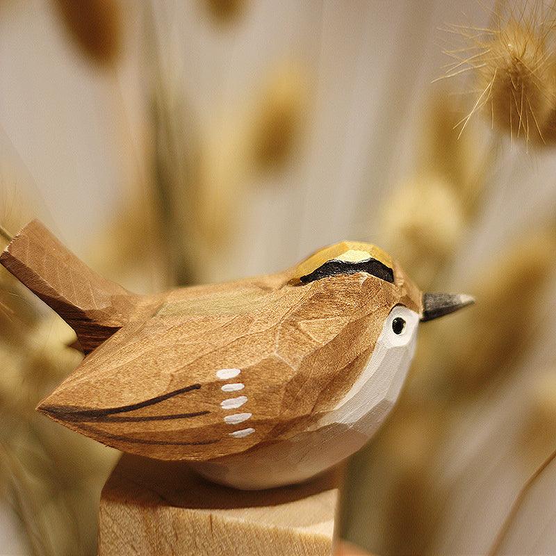 Goldcrest Bird Figurine Hand Carved Painted Wooden - paintedbird.shop