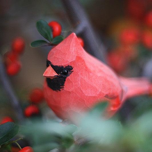 Northern Cardinal Bird Figurine Hand Carved Painted Wooden - paintedbird.shop