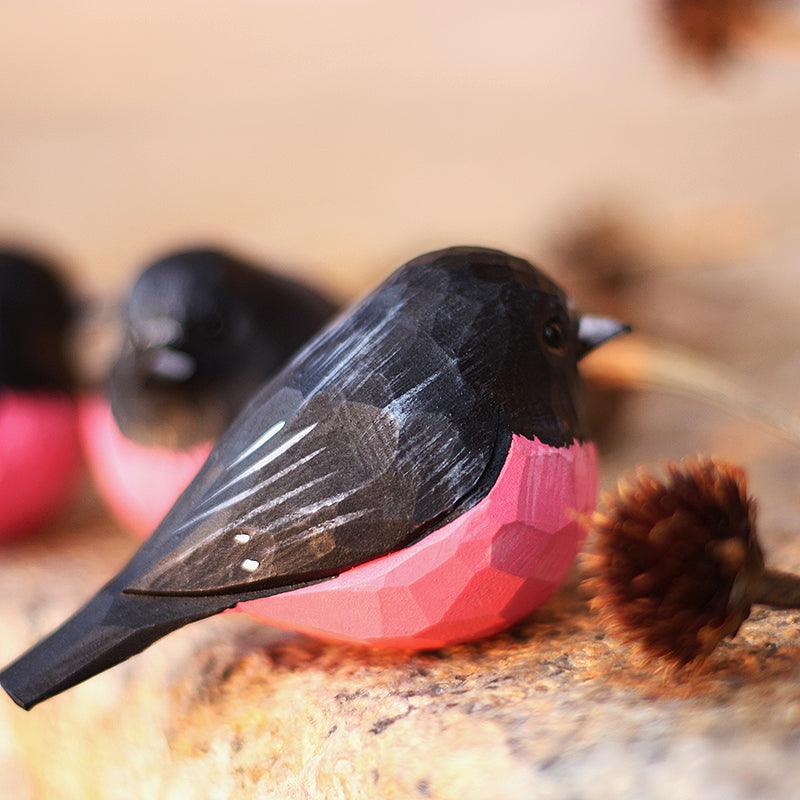 Pink Robin Bird Figurine Hand Carved Painted Wooden - paintedbird.shop