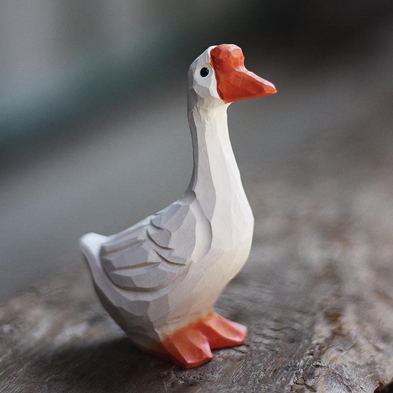 Goose Painted and Hand Carved Wooden Figurine - paintedbird.shop