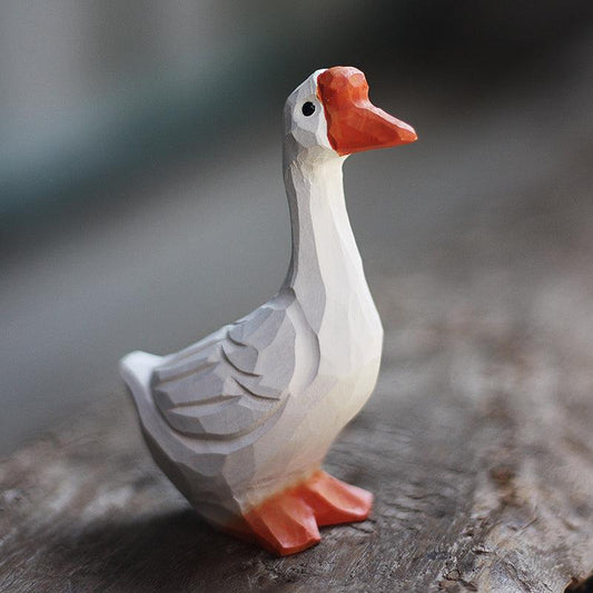 Goose Painted and Hand Carved Wooden Figurine - paintedbird.shop
