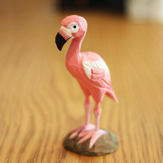 Flamingo Bird Painted and Hand Carved Wooden Figurine - paintedbird.shop