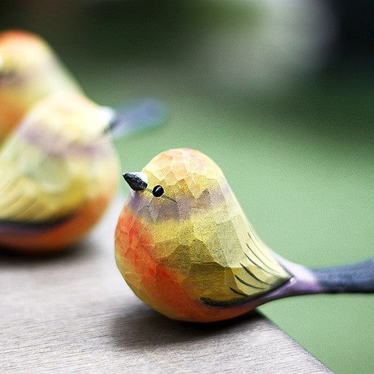 White-Browed Tit-Warbler Bird Figurine Hand Carved Painted Wooden - paintedbird.shop