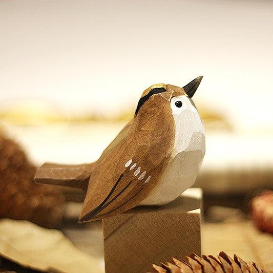 Goldcrest Bird Figurine Hand Carved Painted Wooden - paintedbird.shop