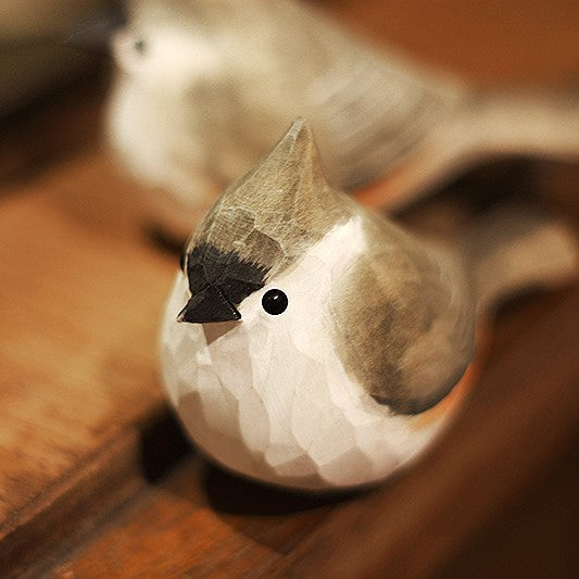 Tufted Titmouse Bird Figurine Hand Carved Painted Wooden - paintedbird.shop