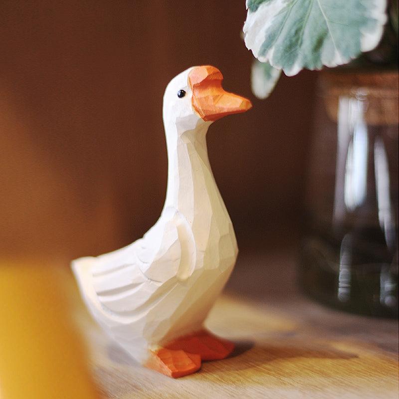 Goose Painted and Hand Carved Wooden Figurine - paintedbird.shop