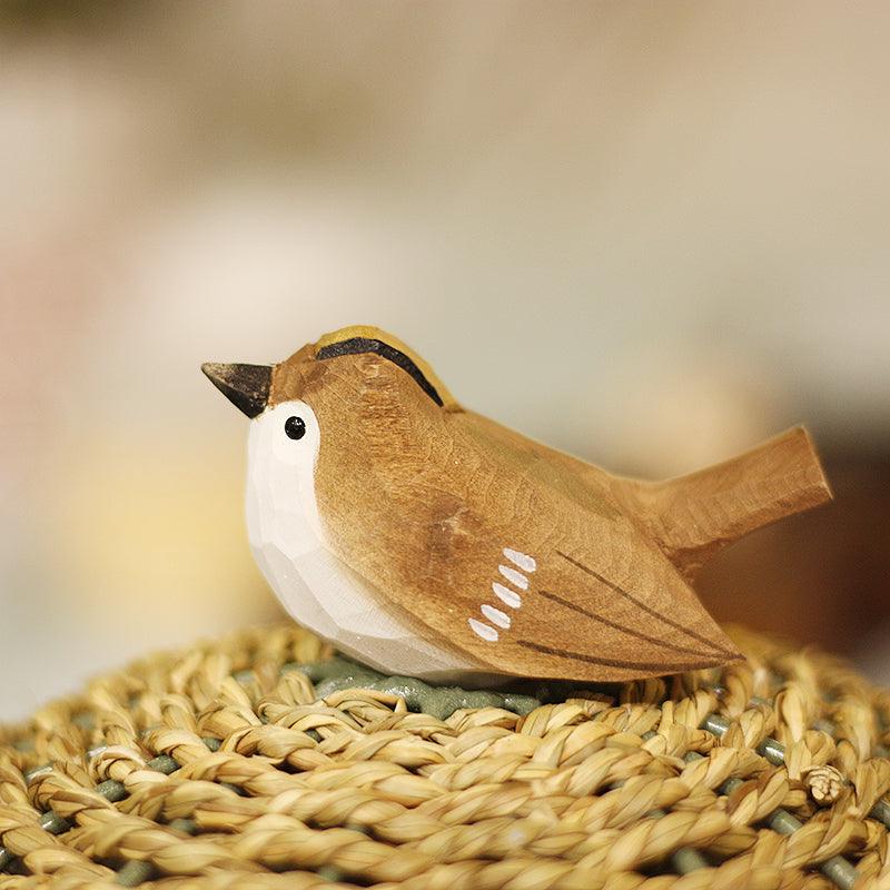 Goldcrest Bird Figurine Hand Carved Painted Wooden - paintedbird.shop