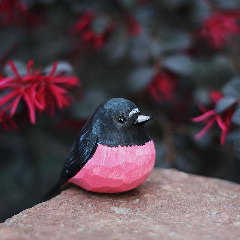 Pink Robin Bird Figurine Hand Carved Painted Wooden - paintedbird.shop