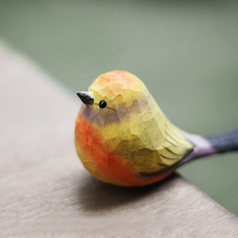 White-Browed Tit-Warbler Bird Figurine Hand Carved Painted Wooden - paintedbird.shop