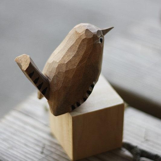 Winter Wren Bird Figurine Hand Carved Painted Wooden - paintedbird.shop