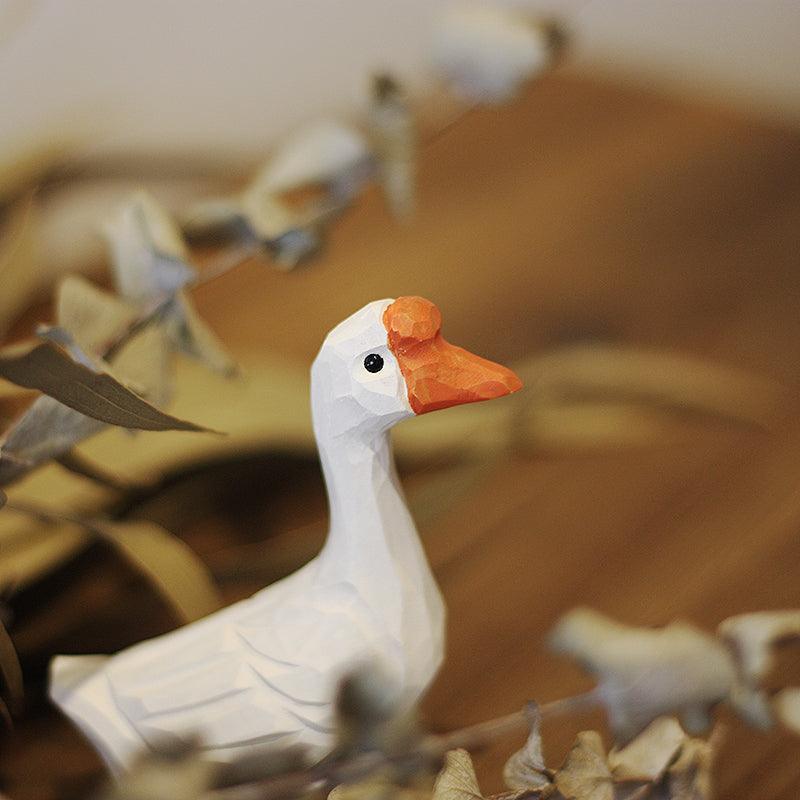 Goose Painted and Hand Carved Wooden Figurine - paintedbird.shop