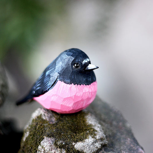 Pink Robin Bird Figurine Hand Carved Painted Wooden - paintedbird.shop
