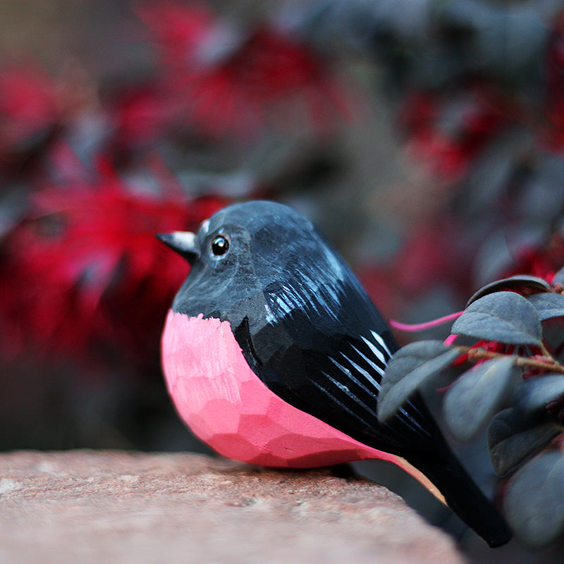 Pink Robin Bird Figurine Hand Carved Painted Wooden - paintedbird.shop