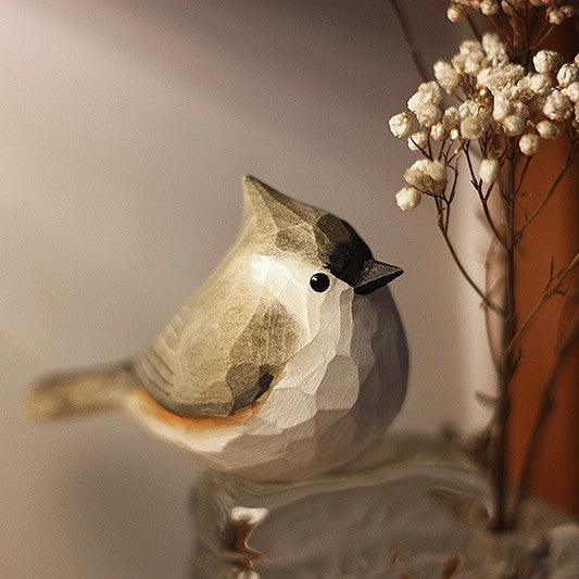 Tufted Titmouse Bird Figurine Hand Carved Painted Wooden - paintedbird.shop