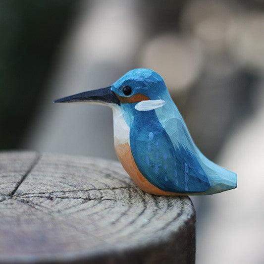 Kingfishers Bird Figurine Hand Carved Painted Wooden - paintedbird.shop