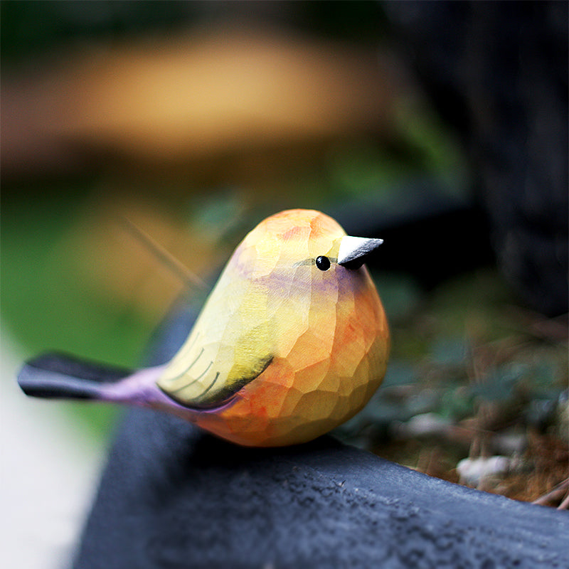 White-Browed Tit-Warbler Bird Figurine Hand Carved Painted Wooden - paintedbird.shop