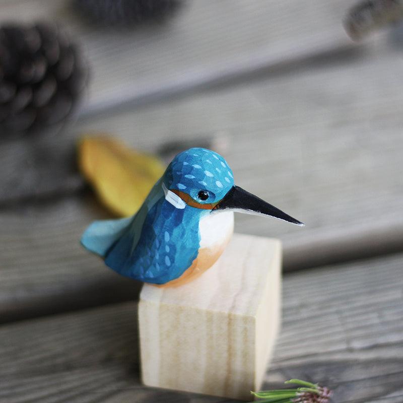 Kingfishers Bird Figurine Hand Carved Painted Wooden - paintedbird.shop