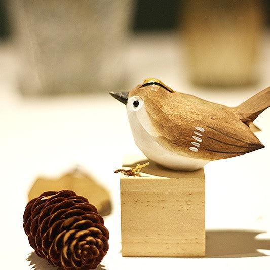 Goldcrest Bird Figurine Hand Carved Painted Wooden - paintedbird.shop