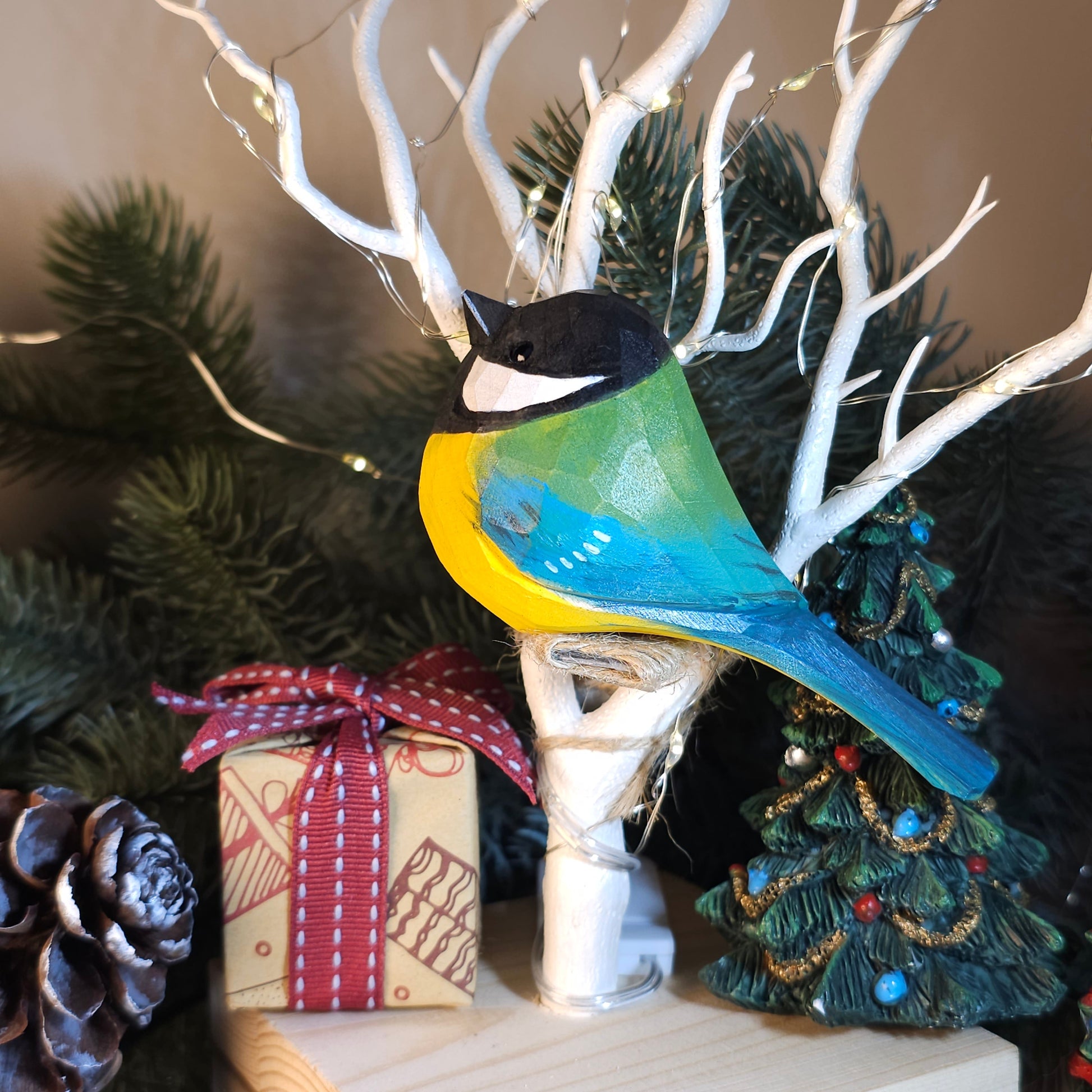 Artisan-Crafted Hand-Painted Wooden Great Tit Figurine - A Perfect Blend of Nature and Craftsmanship - PAINTED BIRD SHOP