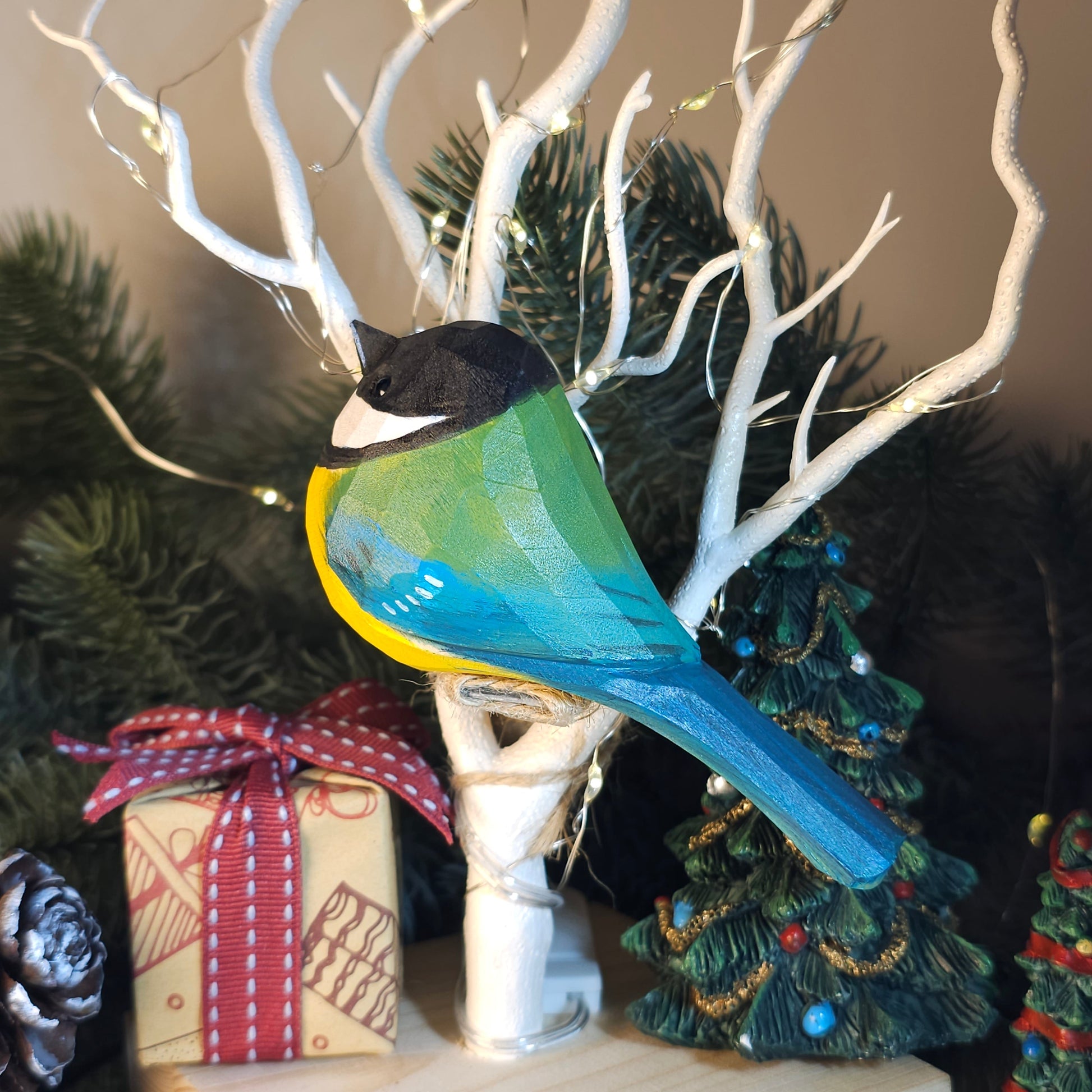 Artisan-Crafted Hand-Painted Wooden Great Tit Figurine - A Perfect Blend of Nature and Craftsmanship - PAINTED BIRD SHOP