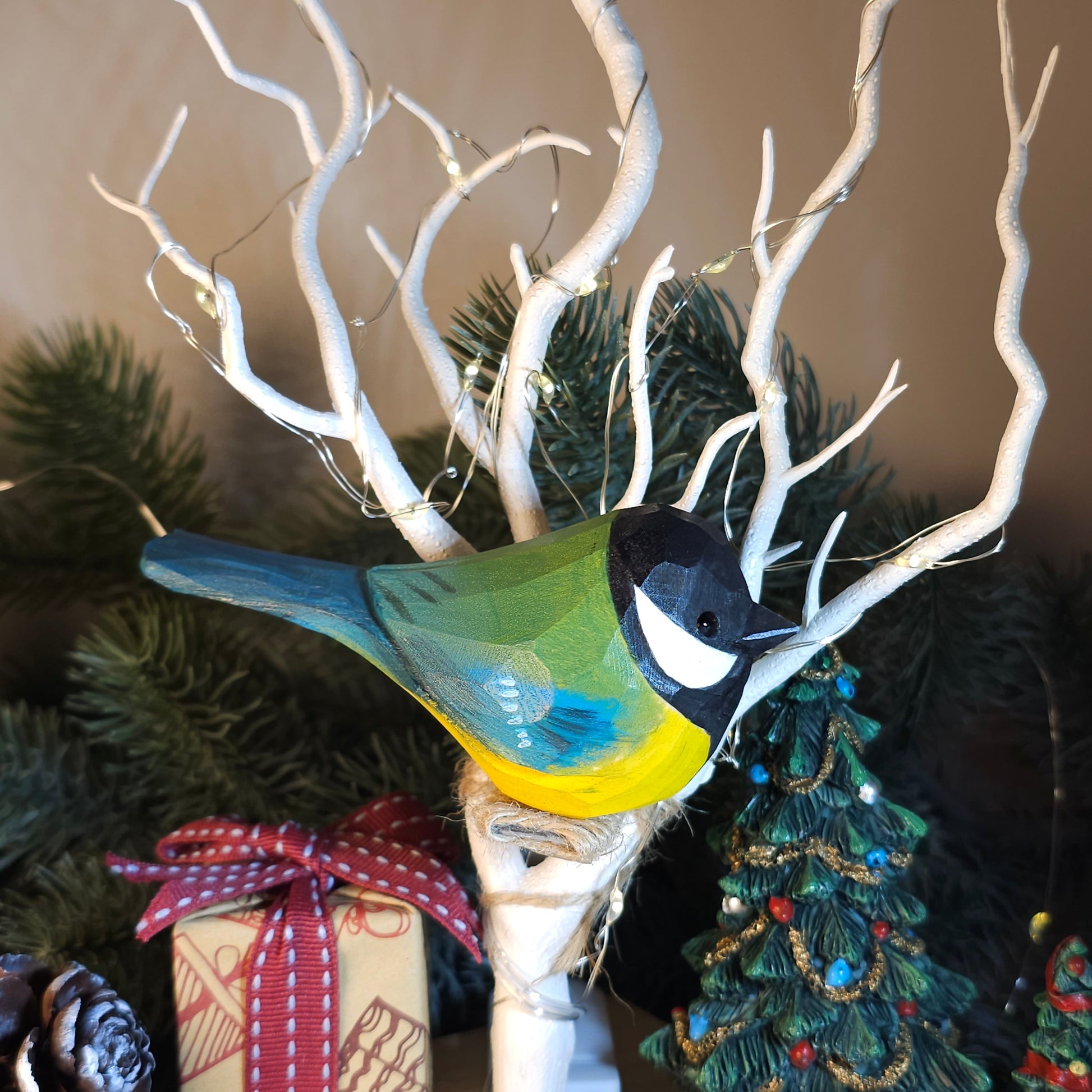 Artisan-Crafted Hand-Painted Wooden Great Tit Figurine - A Perfect Blend of Nature and Craftsmanship - PAINTED BIRD SHOP