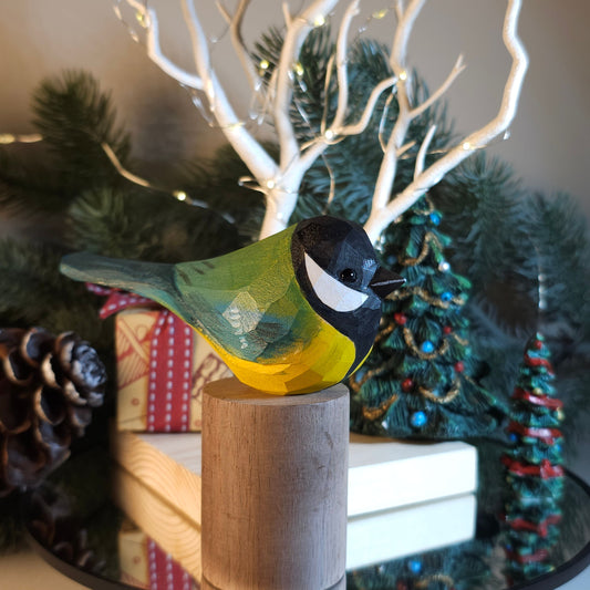 Artisan-Crafted Hand-Painted Wooden Great Tit Figurine - A Perfect Blend of Nature and Craftsmanship - PAINTED BIRD SHOP