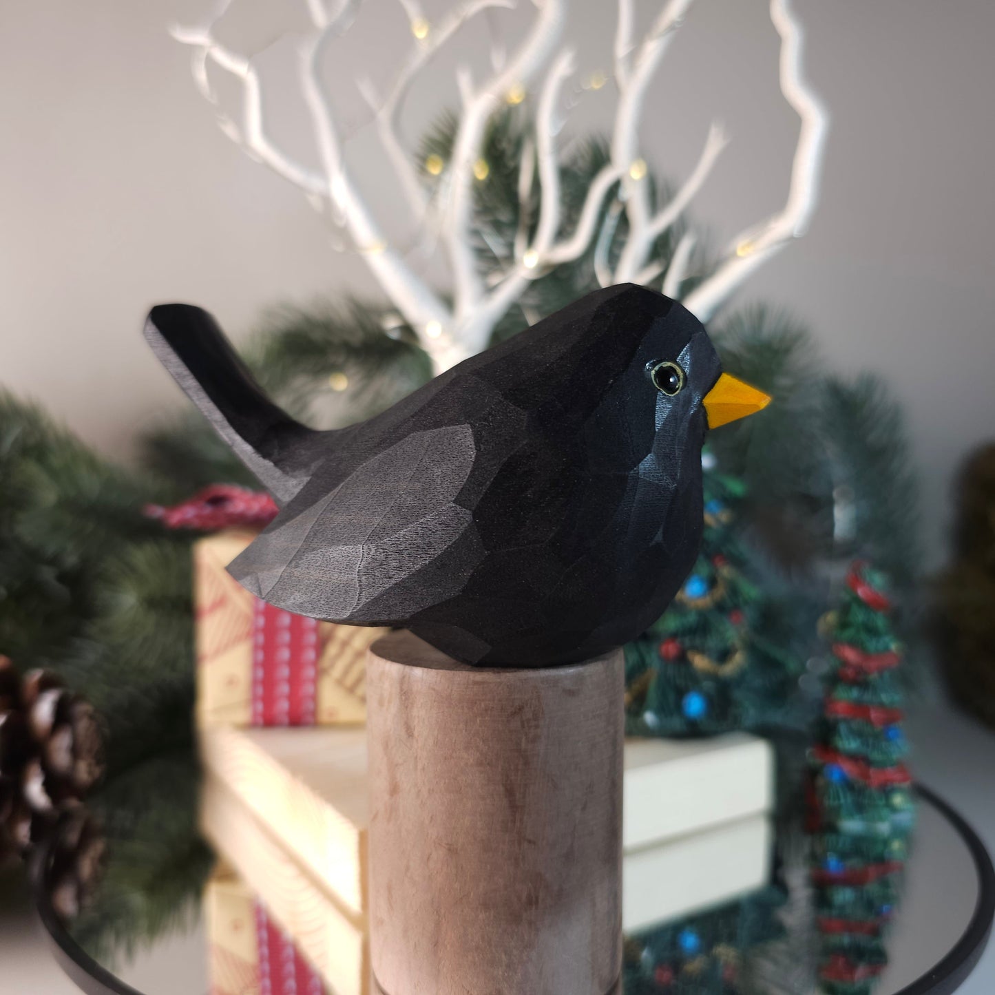 Artisanal Hand-Sculpted & Hand-Painted Wooden Blackbird Figurine - A Touch of Nature's Majesty - PAINTED BIRD SHOP