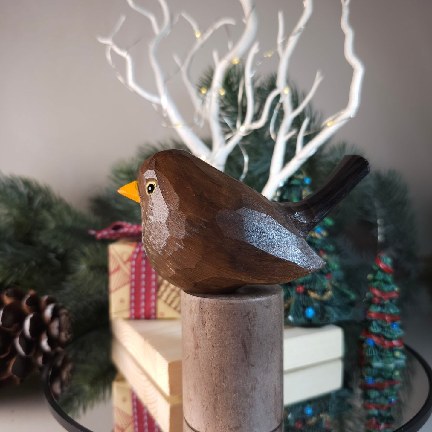 Artisanal Hand-Sculpted & Hand-Painted Wooden Blackbird Figurine - A Touch of Nature's Majesty - PAINTED BIRD SHOP