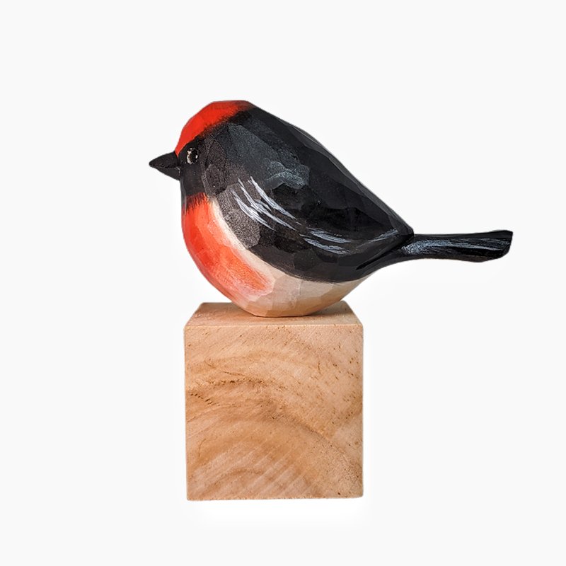 Australasian Robins Figurine Hand Carved Bird Decor - PAINTED BIRD SHOP